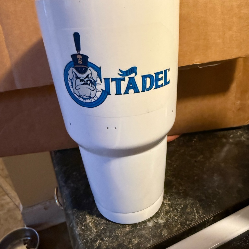Yeti White Tumbler with Blue Citadel Logo